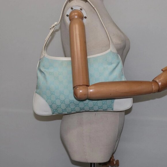 GUCCI Jackie GG Canvas Shoulder Bag Light Blue Gold 001 4057 Auth ki6112 - Picture 1 of 16